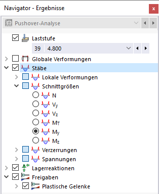 Stabschnittgrößen im Navigator auswählen