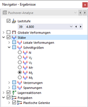 Stabschnittgrößen im Navigator auswählen