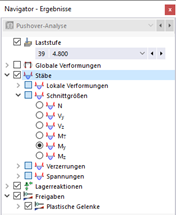 Stabschnittgrößen im Navigator auswählen
