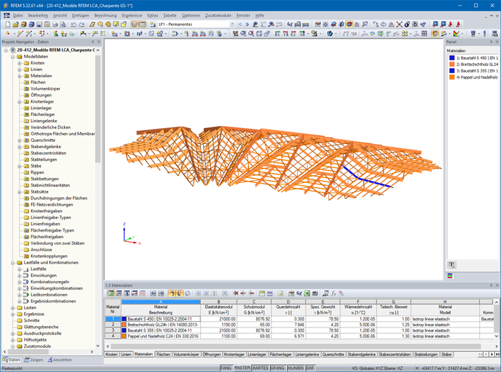 Stabwerksmodell in RFEM 5 (© LCA Construction Bois)