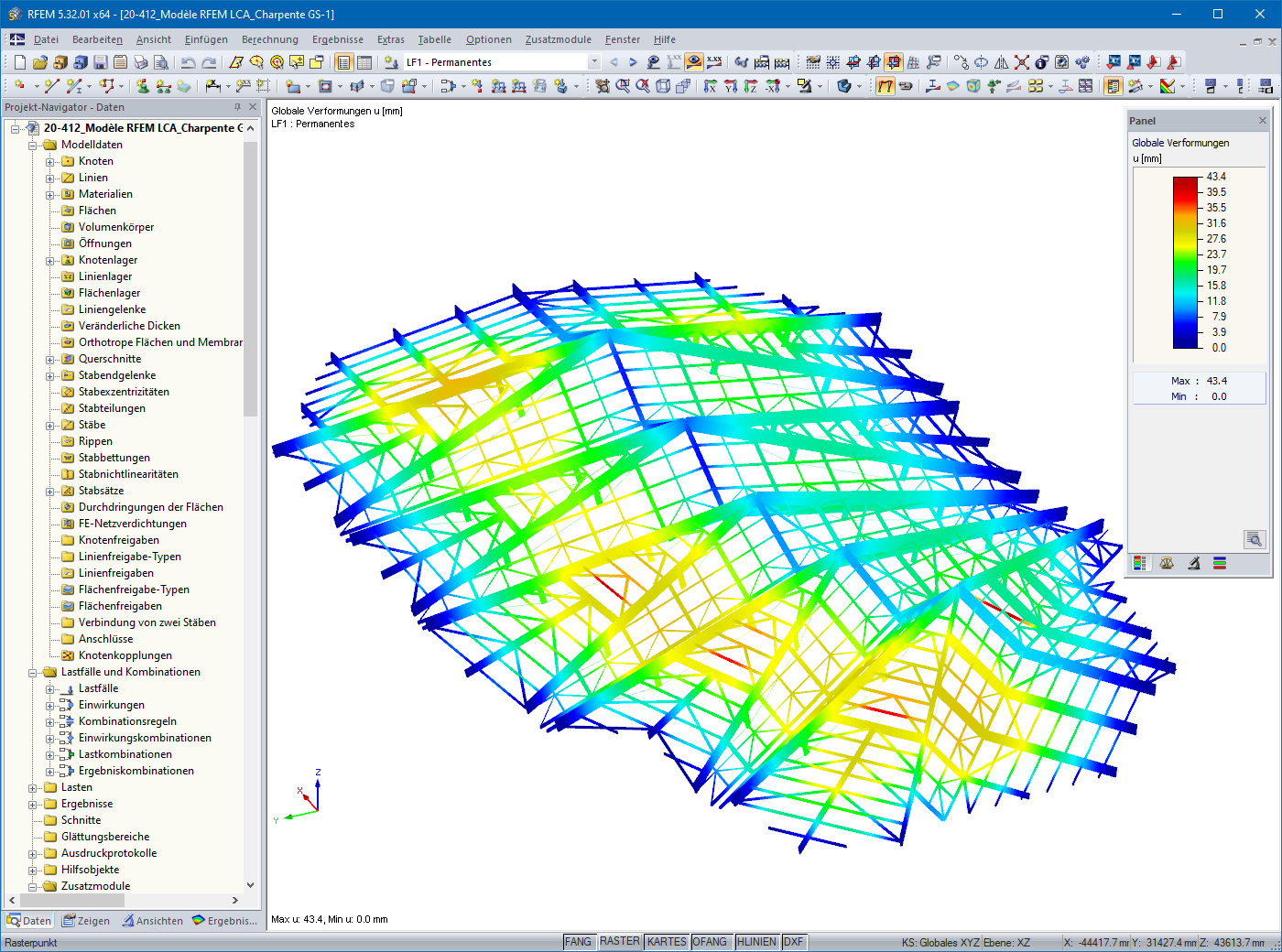 Verformungen unter Windlast in RFEM 5 (© LCA Construction Bois)