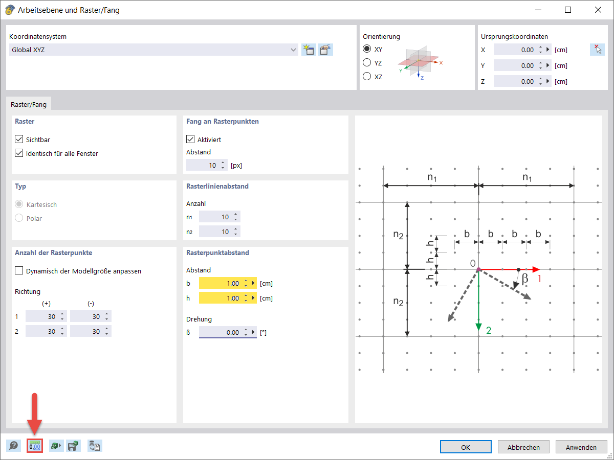 Optimierung des Rasterpunktrabstandes zur Feinjustierung von Modellparametern in CAD-Software.