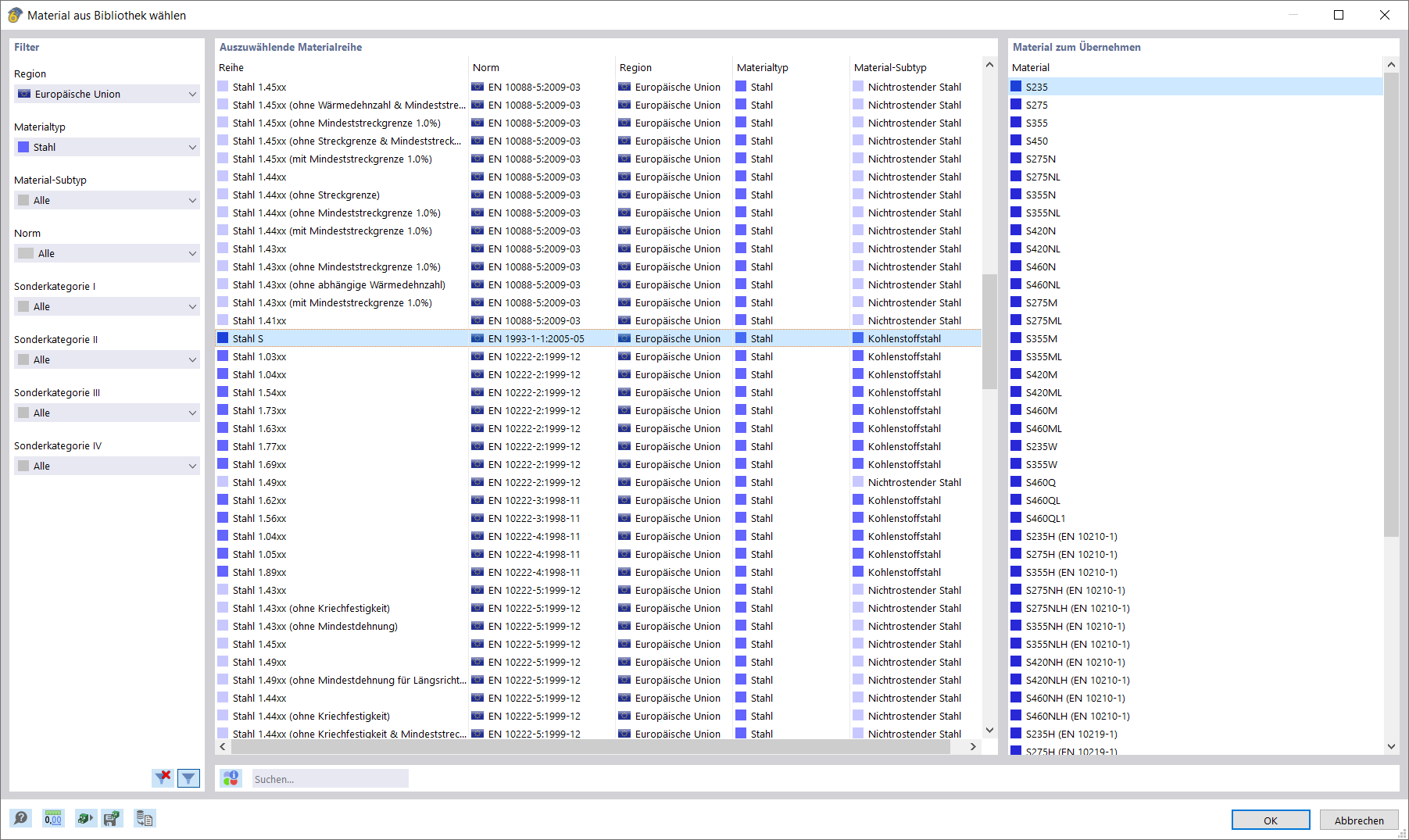 Auswählen eines geeigneten Materials aus der umfangreichen Bibliothek.