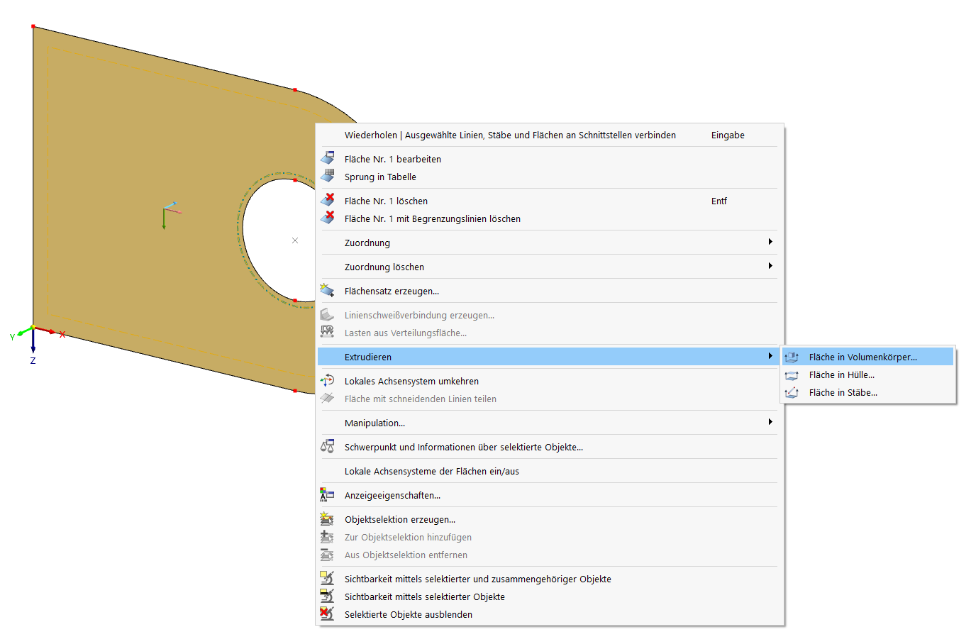 Darstellung der Extrusion einer Fläche zu einem Volumenkörper in Konstruktionssoftware