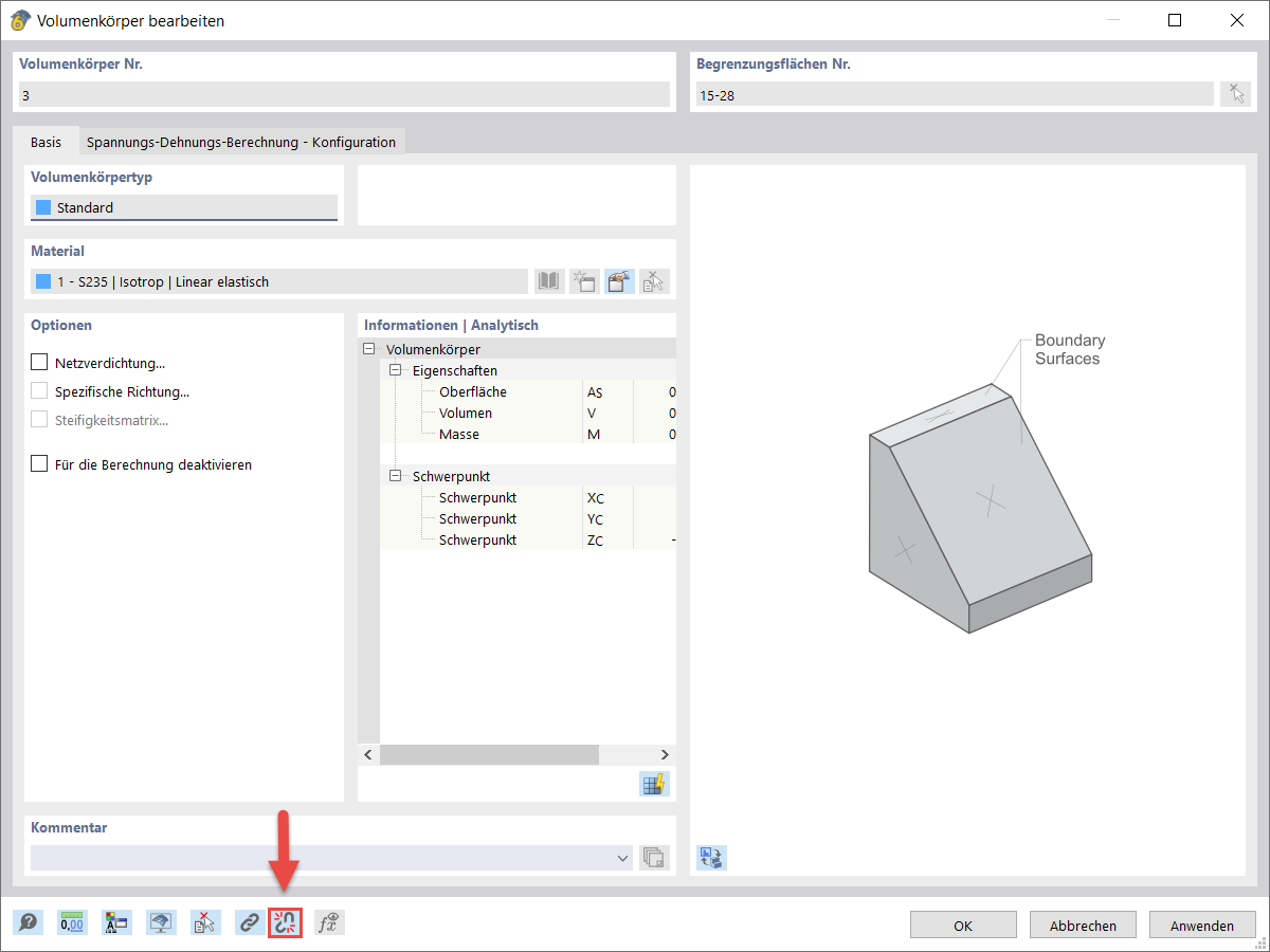 Ein technischer Arbeitsvorgang beim Abbruch eines generierten Volumens in einer Softwareanwendung.