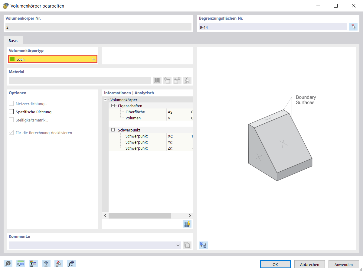 Schematrische Darstellung eines Volumenkörpers mit einem Loch als grundlegendes Beispiel für eine geometrische Modellierung.