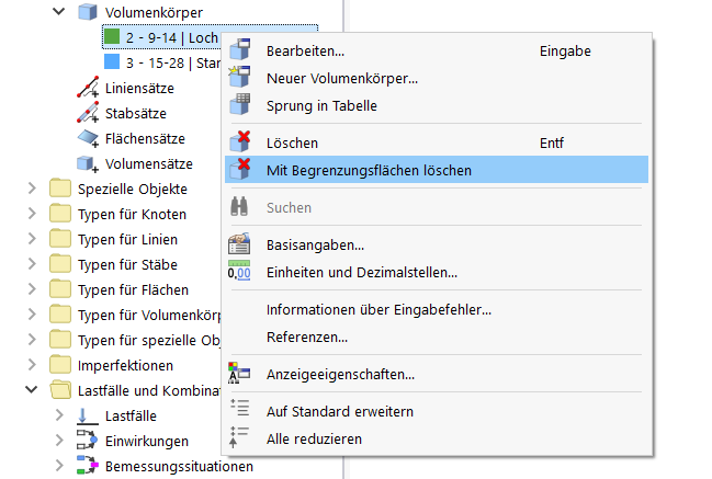Technische Illustration zur Anwendung der Funktion 'Mit Begrenzungsfläche löschen'.