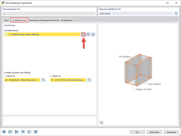 Neues Kontaktvolumen in einem 3D-Konstruktionsmodell für strukturelle Analyse anlegen