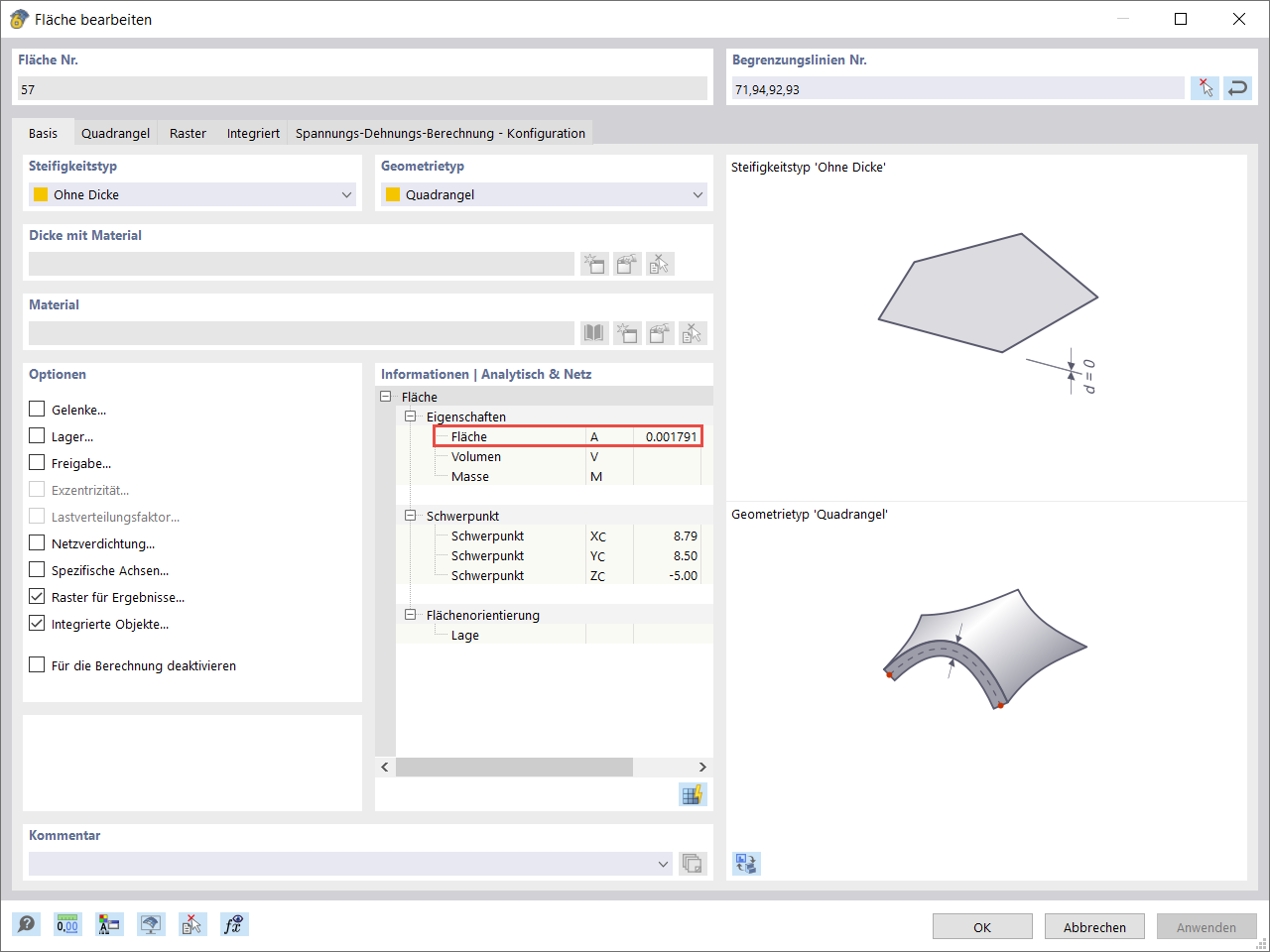 Anzeige des Flächeninhalts einer selektierten Fläche innerhalb einer Software-Anwendung. Die Fläche ist farblich hervorgehoben, und der numerische Wert des Flächeninhalts wird angezeigt.