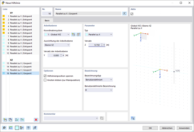 Dialog 'Neue Hilfslinie'