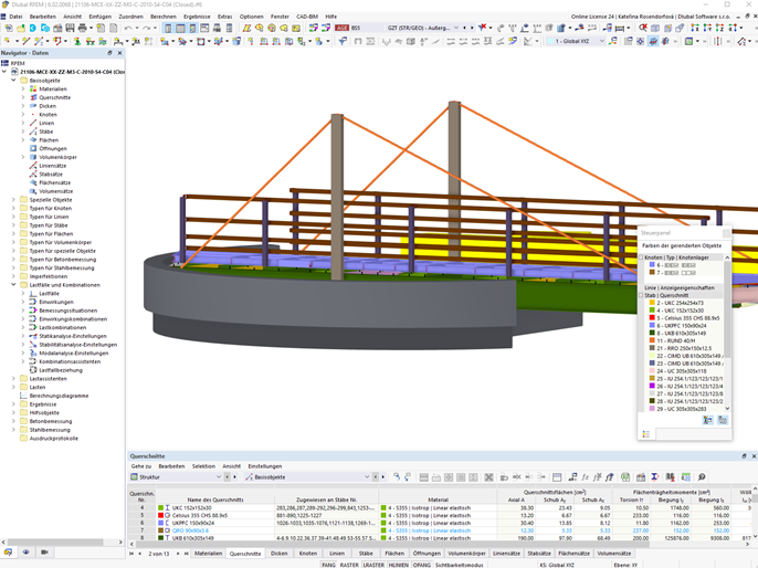 RFEM-Model der Airedale Drehbrücke im geschlossenen Zustand