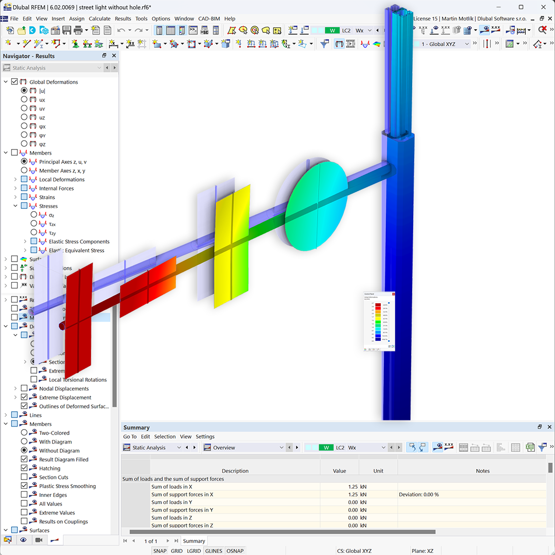 Modell einer Straßenlaterne aus Stahl in der Statiksoftware RFEM 6.