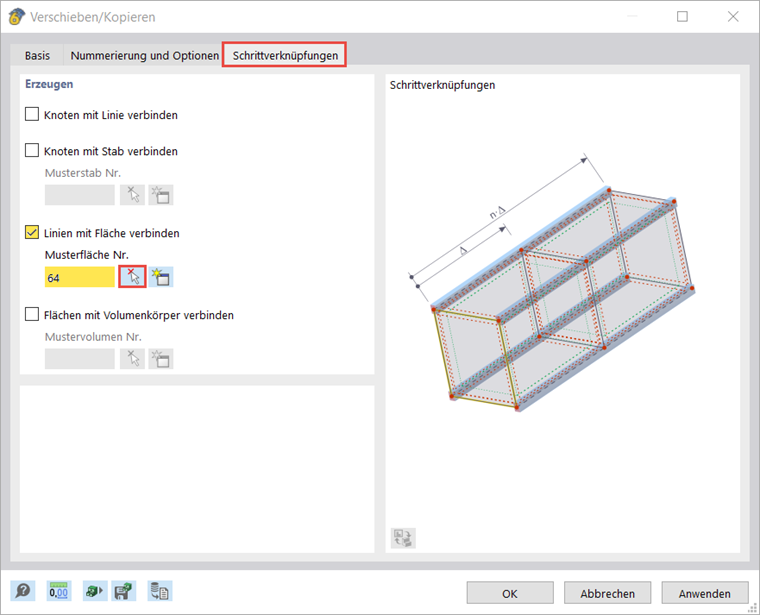 Visualisierung einer Methode zur Verbindung von Linien mit Flächen in einem Bauwerksmodell zur Optimierung der Strukturdetails