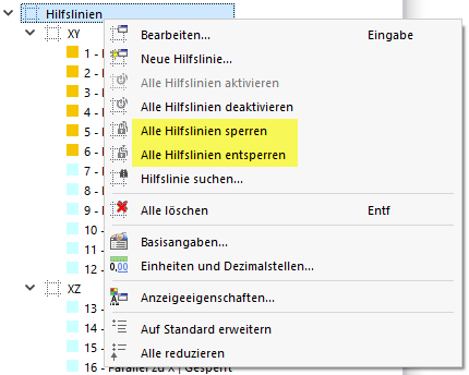 Hilfslinien-Kontextmenü im Navigator