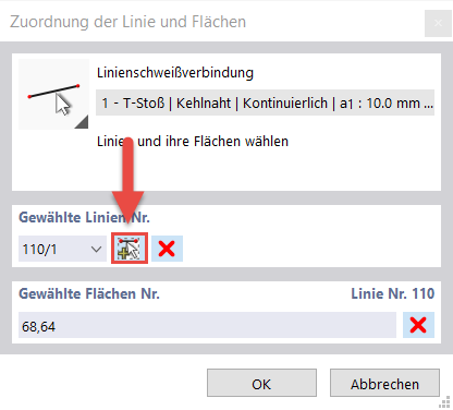 Ausführliche Darstellung der Zuordnung von Linie und Flächen in einer Linienschweißverbindung.