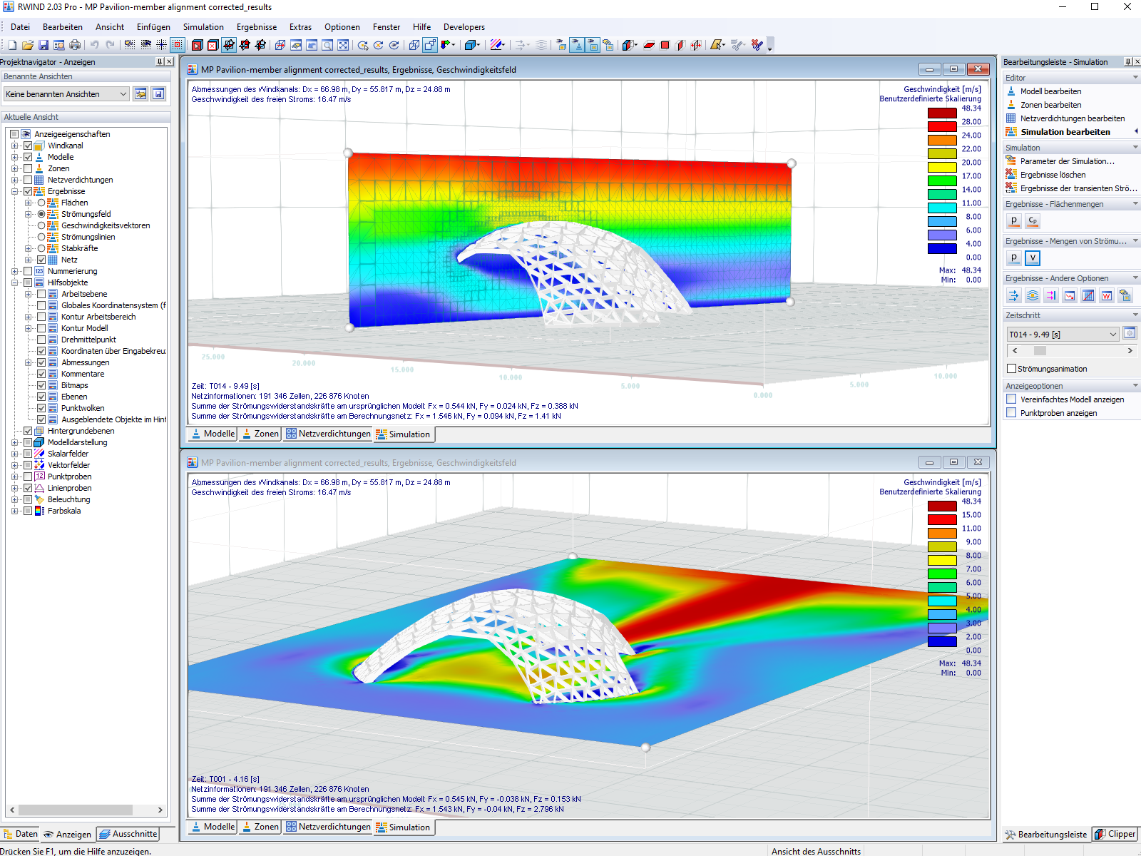 Moritzplatz-Demonstrator im digitalen Windkanal in RWIND | © Digital Timber Construction DTC, TH Augsburg