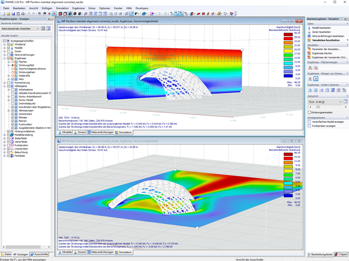 Moritzplatz-Demonstrator im digitalen Windkanal in RWIND | © Digital Timber Construction DTC, TH Augsburg