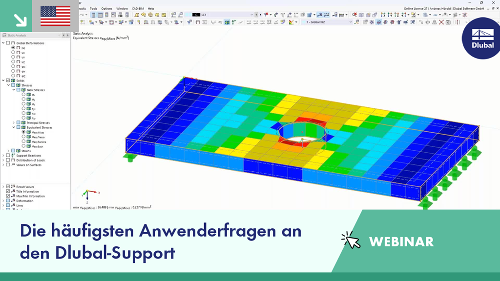 Webinar zu häufig gestellten Fragen, die vom Dlubal-Support im Juli 2023 beantwortet wurden, mit Schwerpunkt auf technischen Lösungen und Unterstützung.