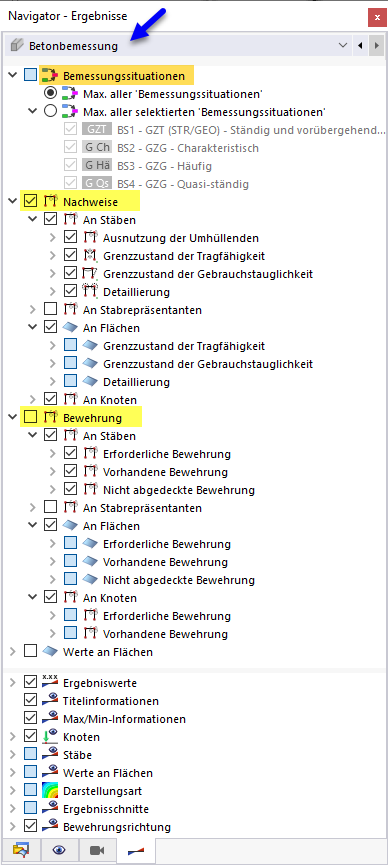 Navigator - Ergebnisse für Betonbemessung