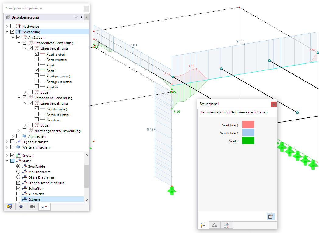 Mehrere Ergebnisarten für erforderliche und vorhandene Bewehrung darstellen