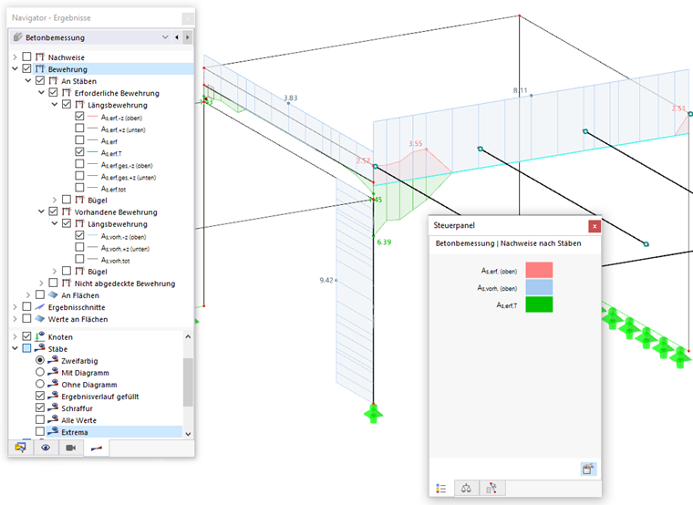 Mehrere Ergebnisarten für erforderliche und vorhandene Bewehrung darstellen