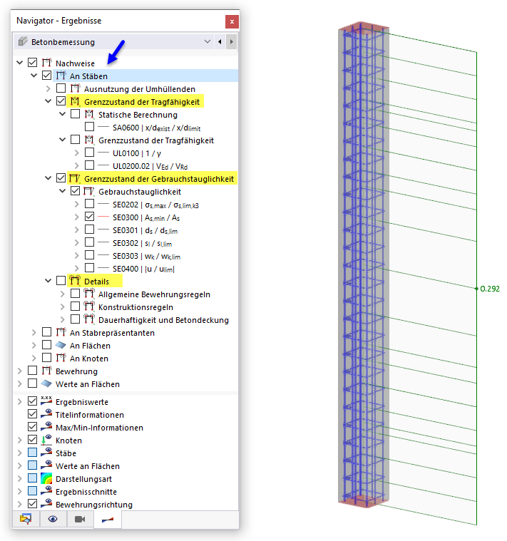 Nachweise mit Ausnutzungen an Stäben darstellen