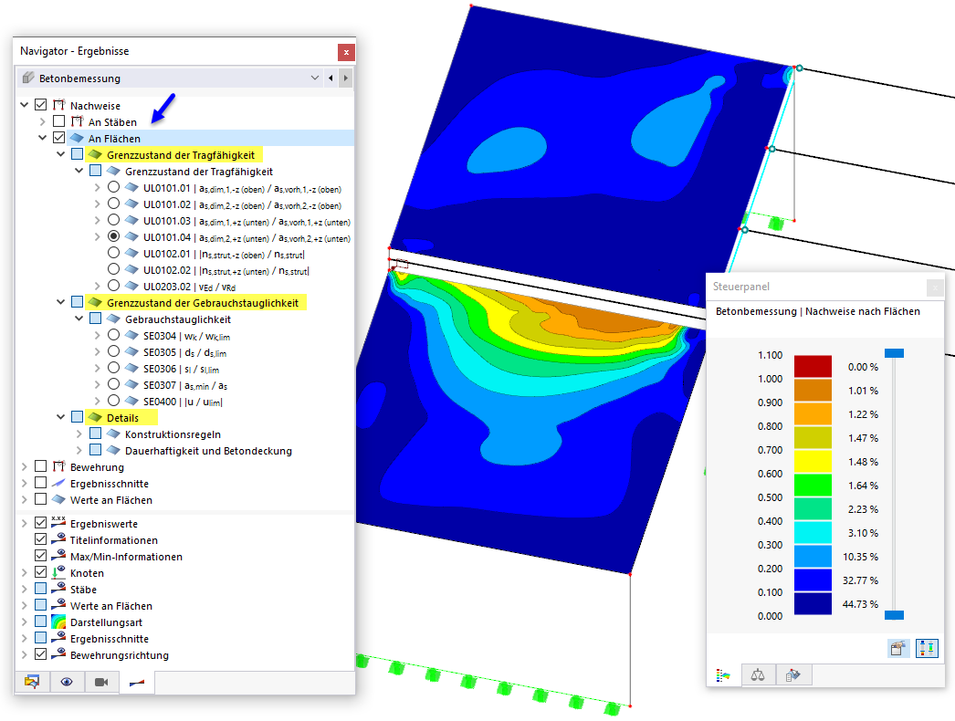Nachweise mit Ausnutzungen an Flächen darstellen