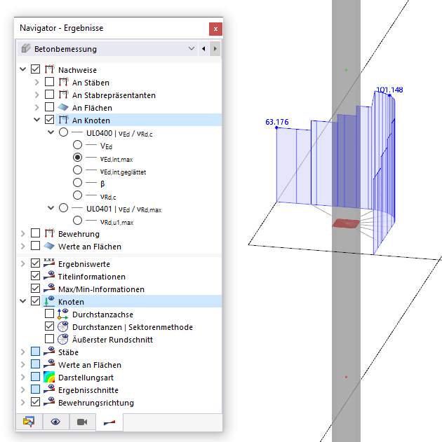 Querkraft im kritischen Rundschnitt für Sektoren darstellen