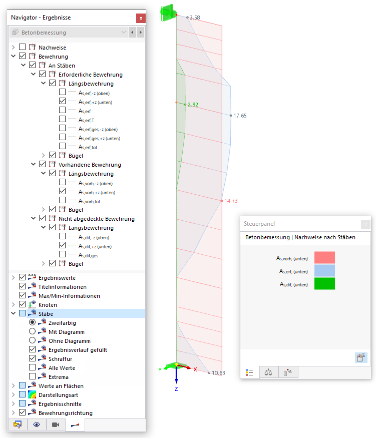 Erforderliche und vorhandene Bewehrung vergleichen