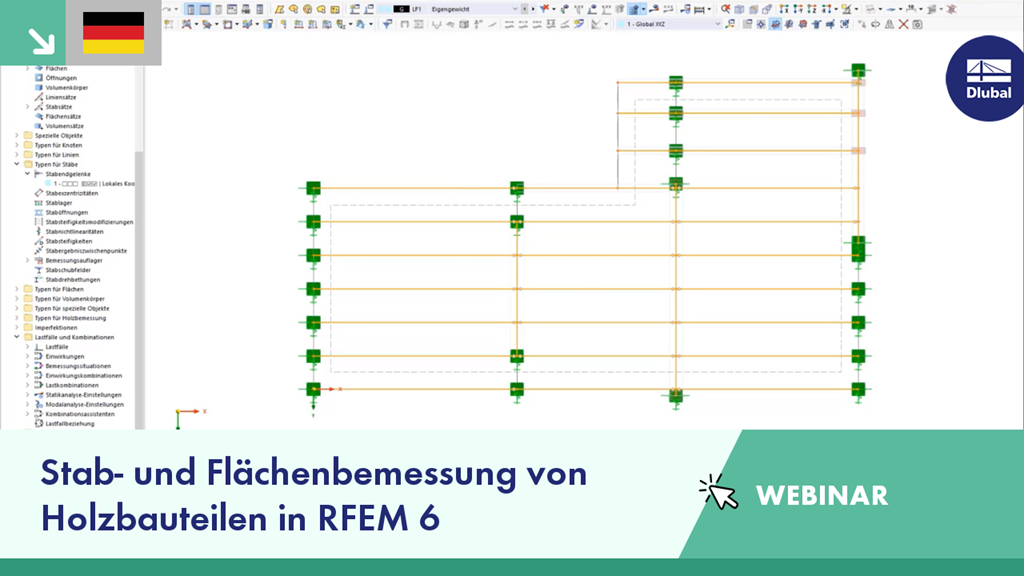 Holzbauteile werden in RFEM 6 für Tragfähigkeit und Stabilität bemessen.