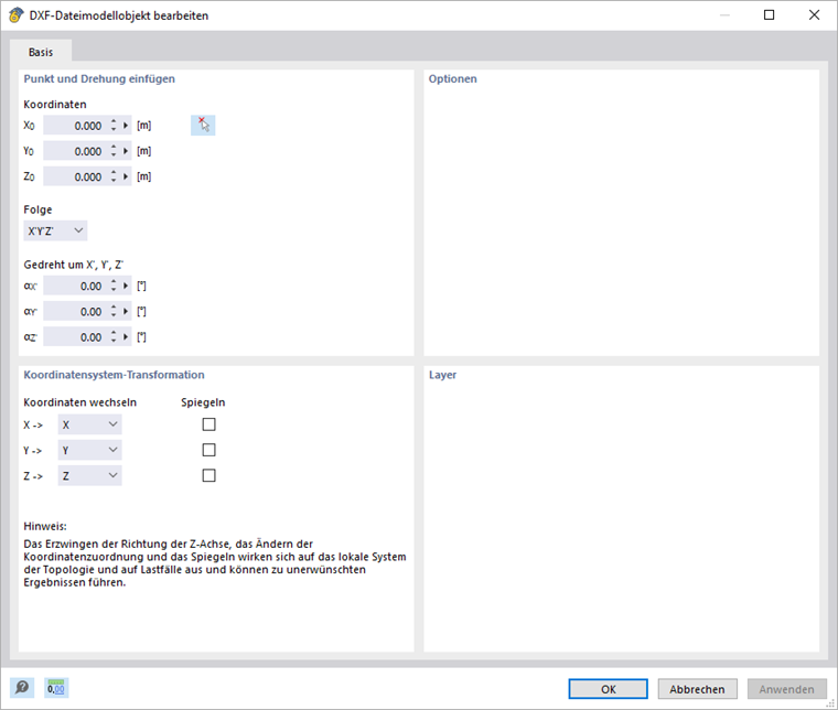 Einstellungen für DXF / AutoCAD Export