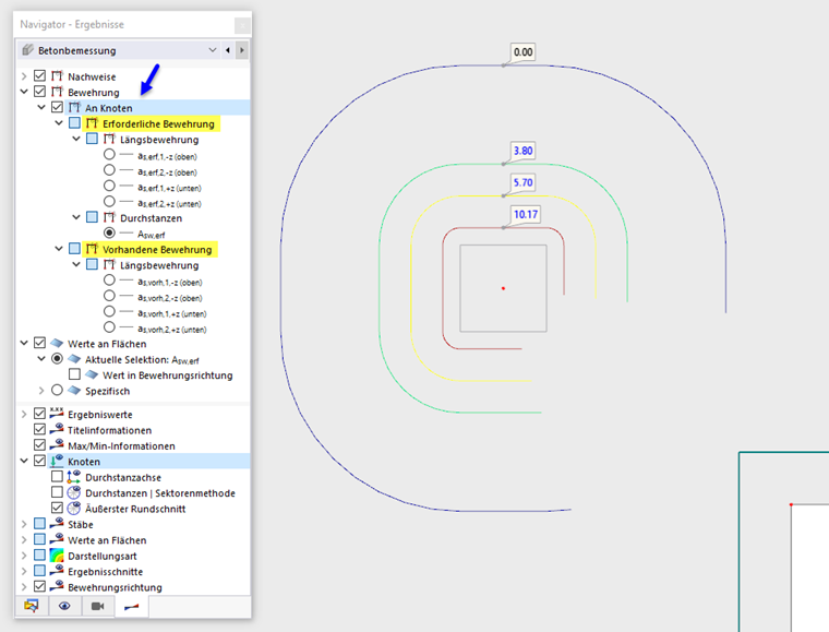 Bewehrung an Knoten darstellen (Isolinien)