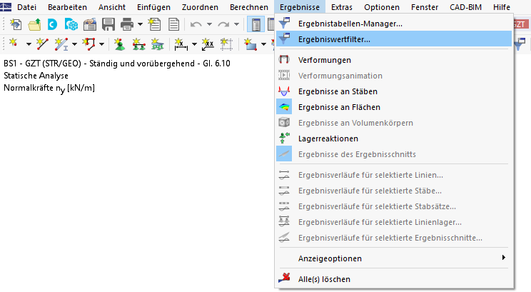 Ergebniswertfilter aufrufen