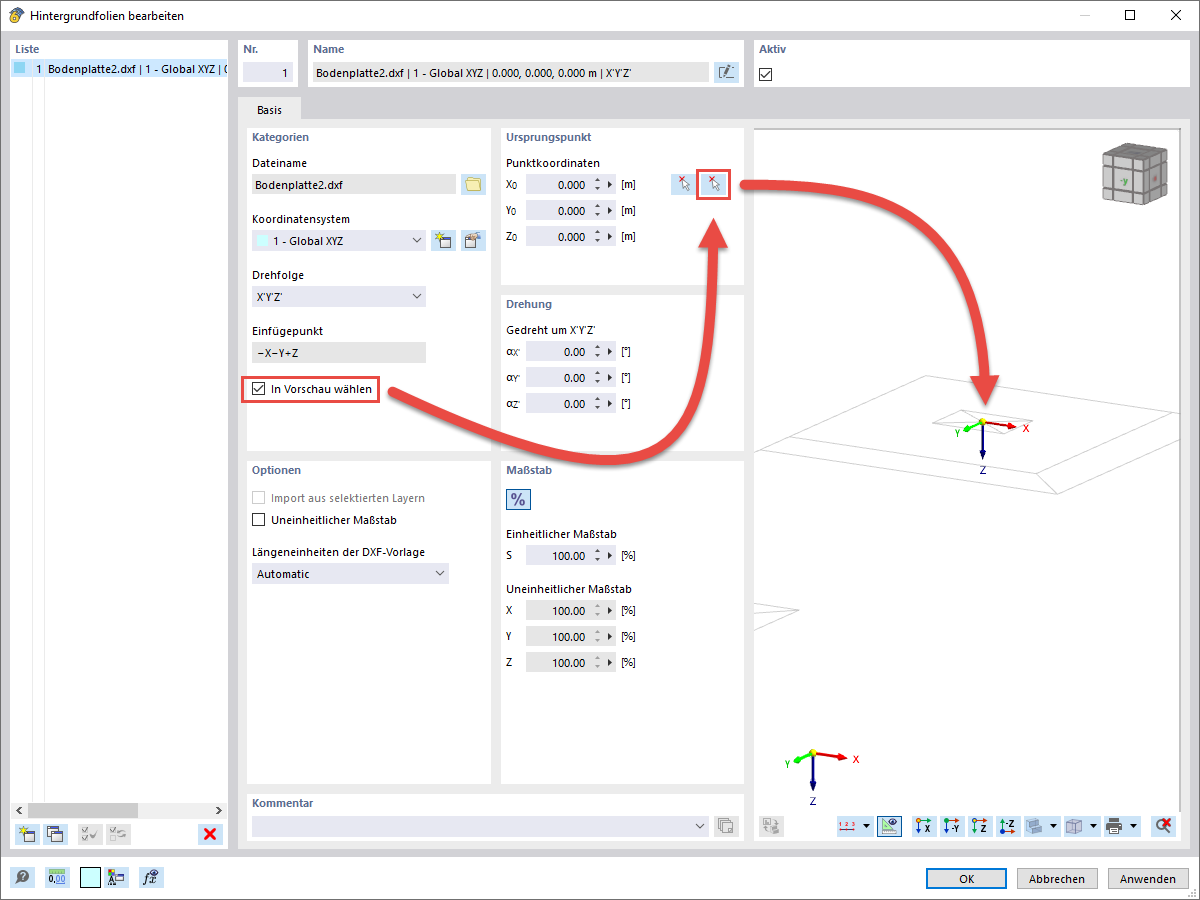 FAQ 005220 | Wie kann ich in RFEM 6 oder RSTAB 9 eine DXF-Datei als Hintergrundfolie einfügen?