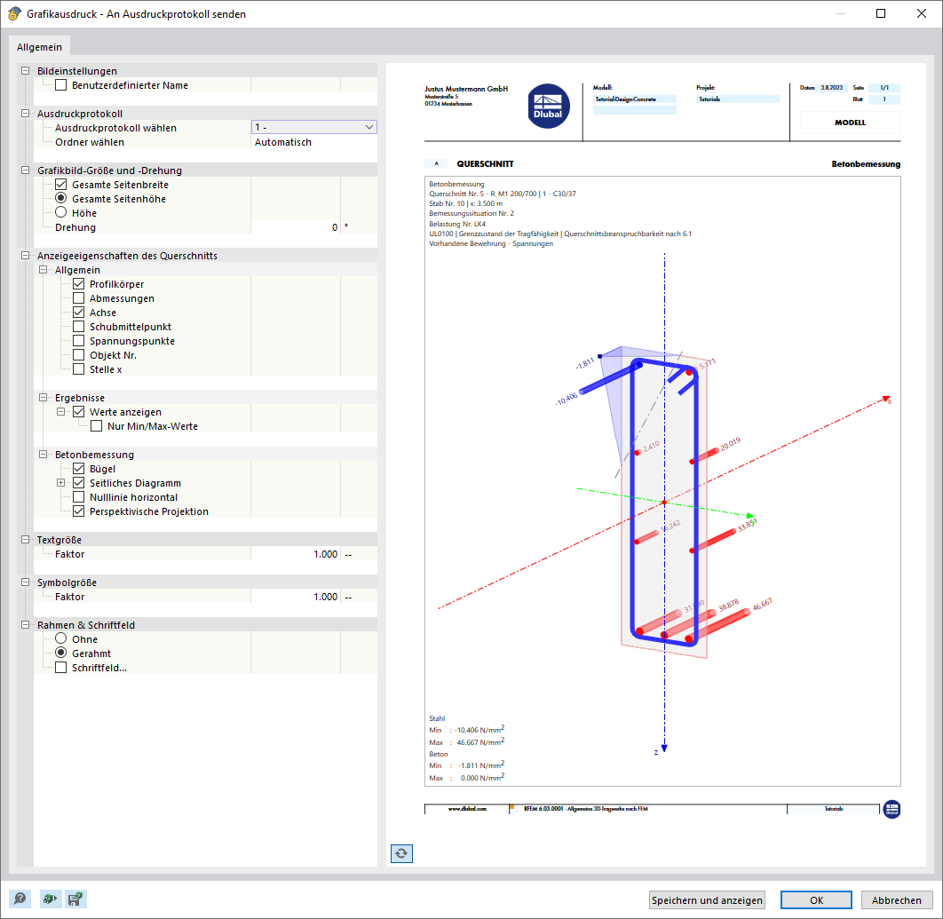 Ergebnisverläufe in Ausdruckprotokoll drucken