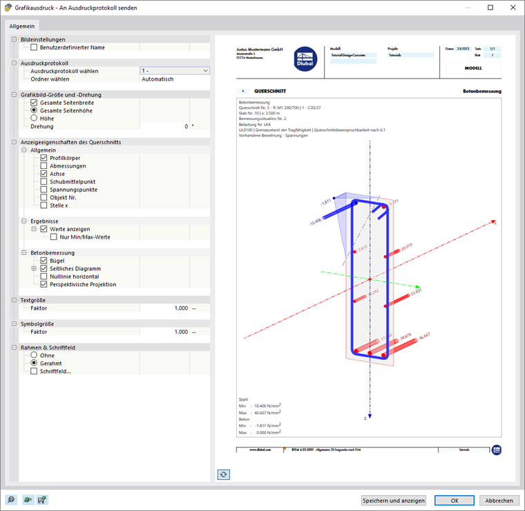 Ergebnisverläufe in Ausdruckprotokoll drucken
