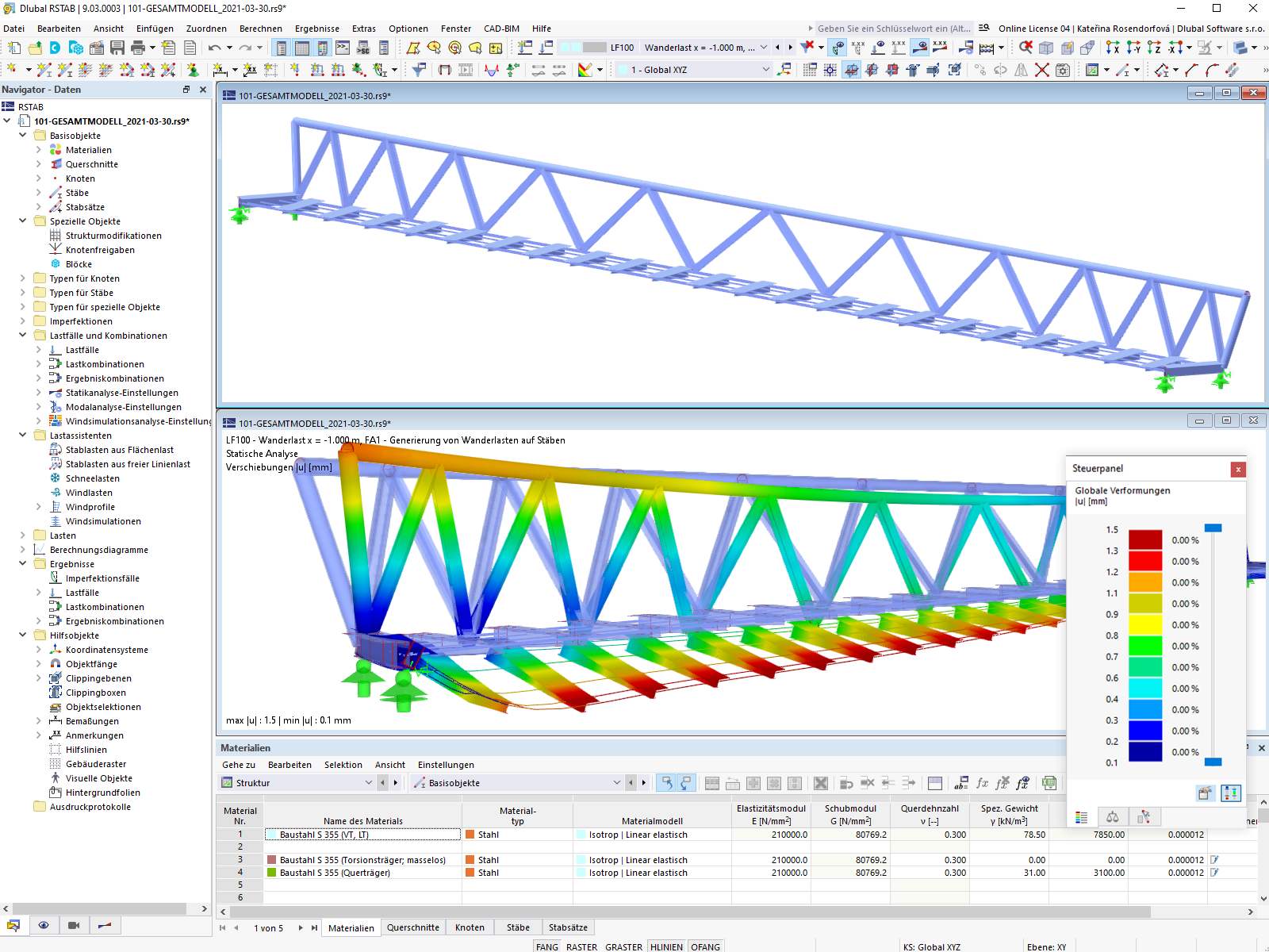 RSTAB-Modell der Prozessionswegbrücke über den Dortmund-Ems-Kanal in Münster