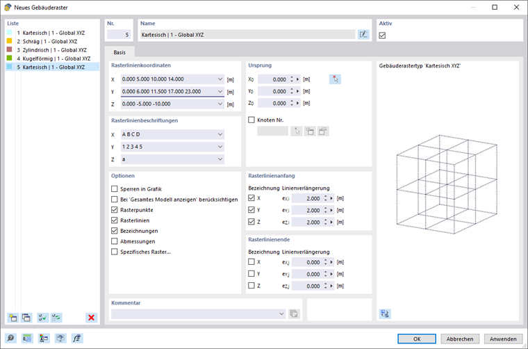 Dialog 'Neues Gebäuderaster'