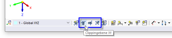 Schaltflächen für Standard-Clippingebenen in CAD-Symbolleiste