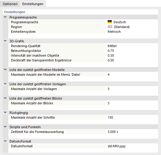 Register 'Einstellungen'