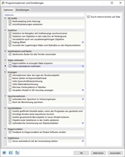 Dialog 'Programmoptionen und Einstellungen', Register 'Optionen'