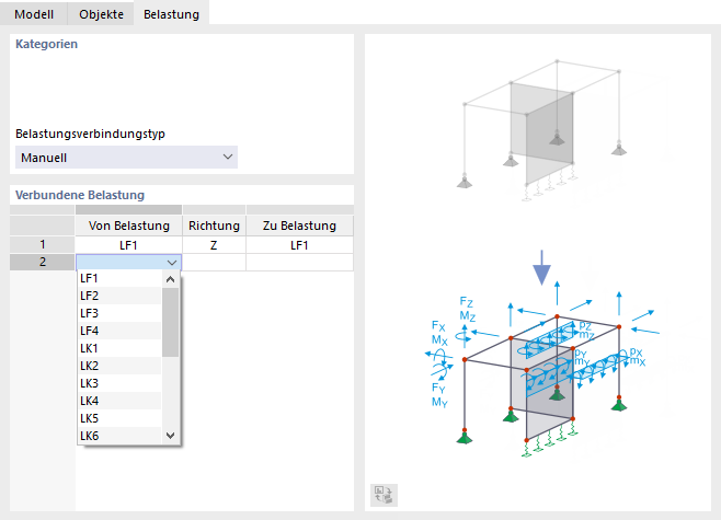 Verbundene Belastung auswählen