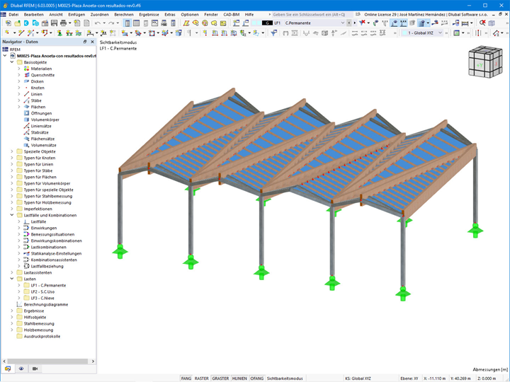 RFEM-Modell der Überdachung auf dem Anoeta-Platz, Spanien