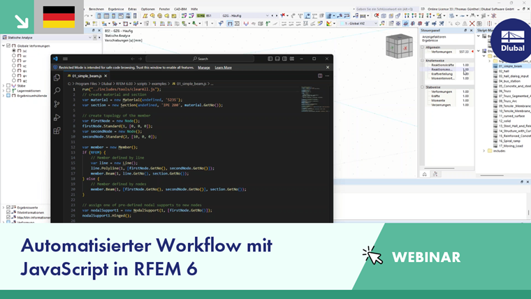 Diagramm zeigt Automatisierung von Prozessen in RFEM 6 mit JavaScript.