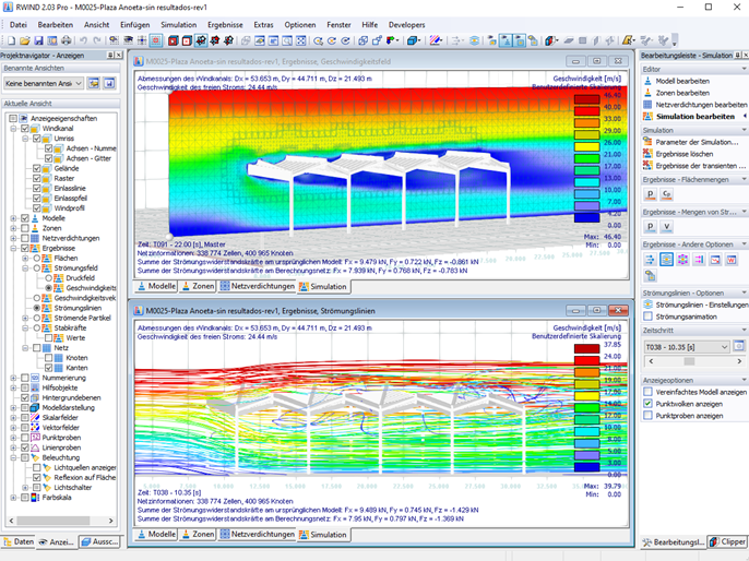 Transiente inkompressible turbulente Windströmung der Dachkonstruktion mit RWIND 2