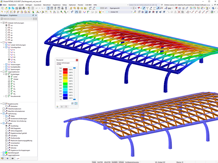 Verformung der Dachkonstruktion in RSTAB