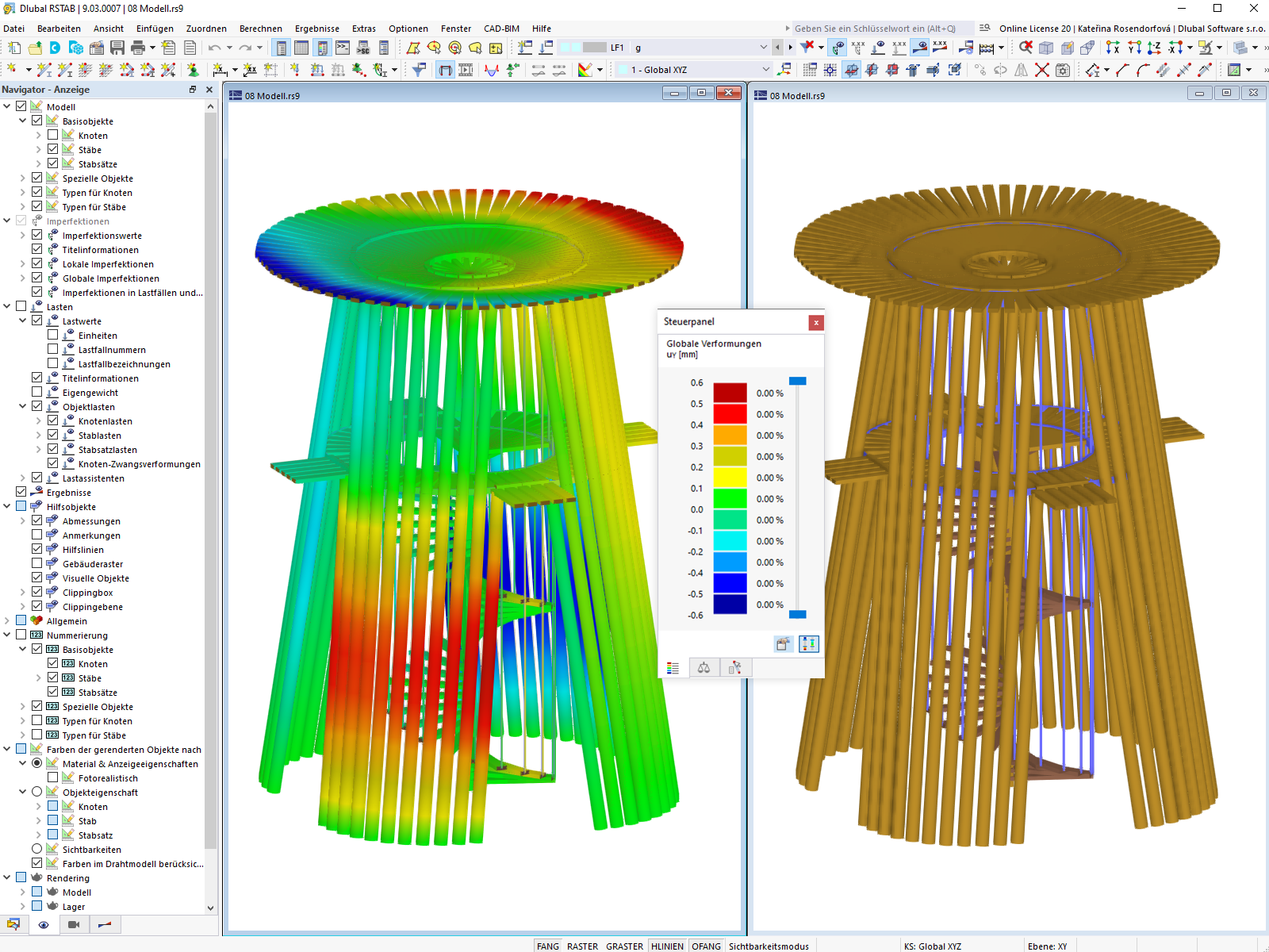 Verformung der Holzkonstruktion in RSTAB