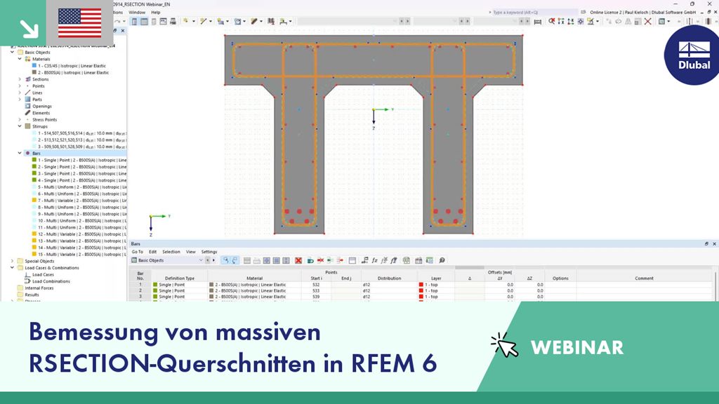 Präsentation eines Webinars, in dem die Bemessung von dickwandigen RSECTION-Querschnitten mit der Software RFEM 6 behandelt wird.
