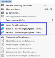 Menü 'Berechnen' für Cloud-Berechnungen