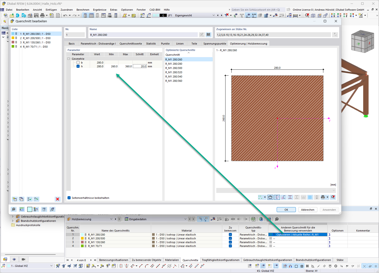 Feature 002679 | Optimierung von Querschnitten